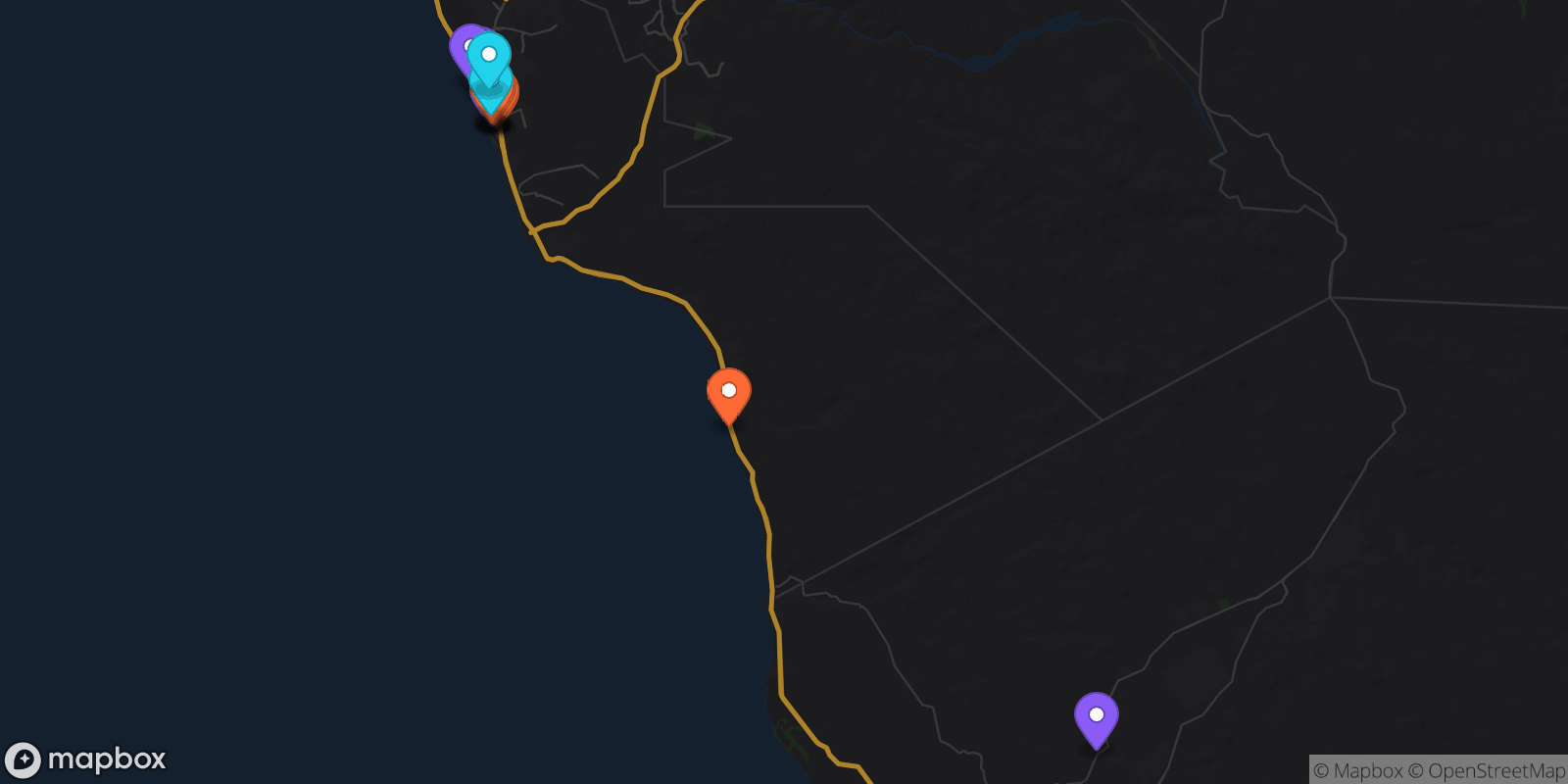 Map showing 14 locations