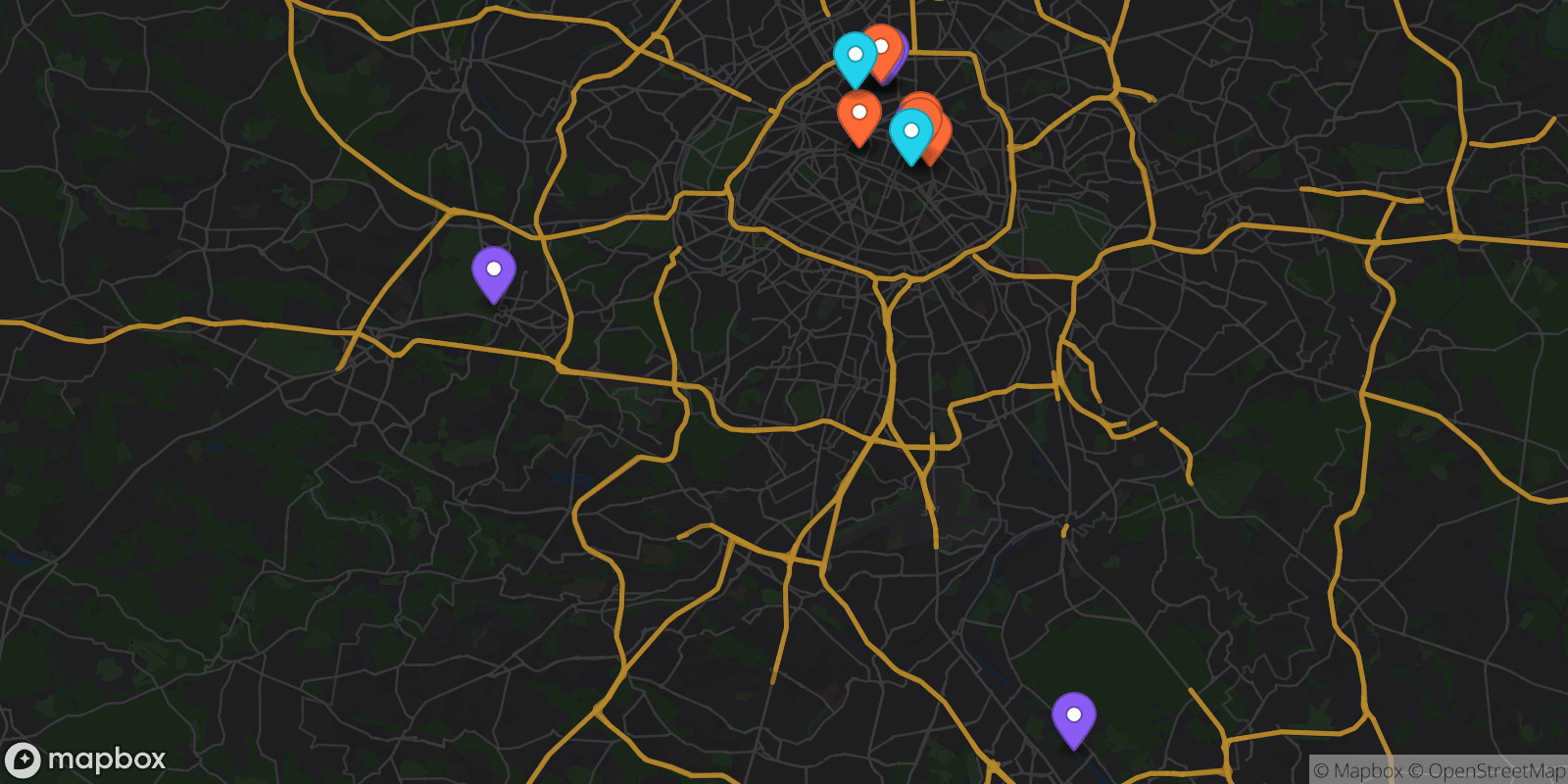 Map showing 15 locations