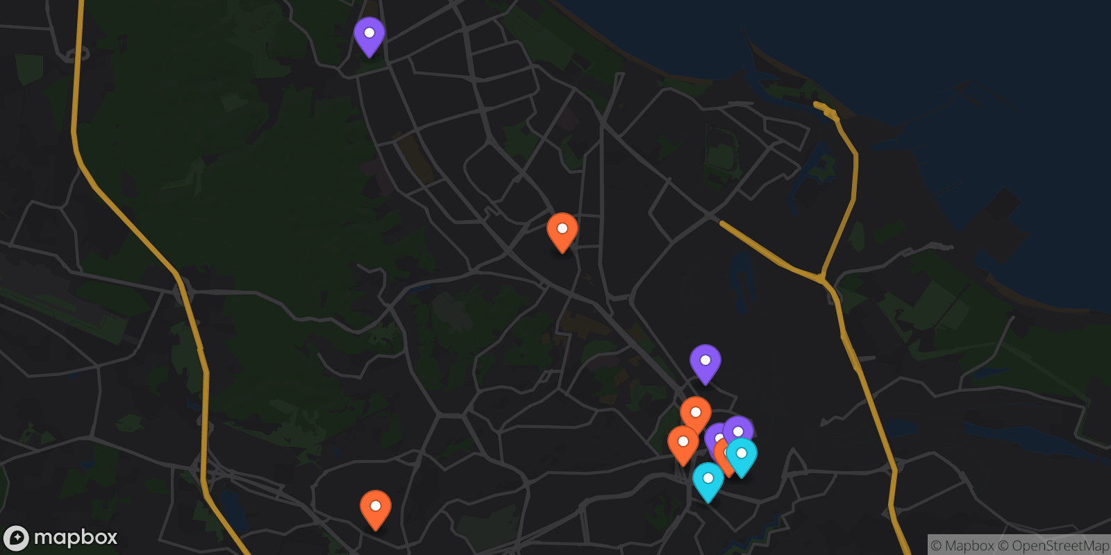 Map showing 12 locations