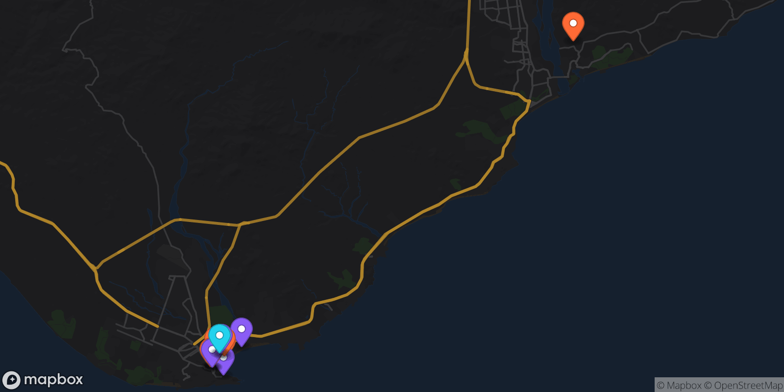 Map showing 13 locations