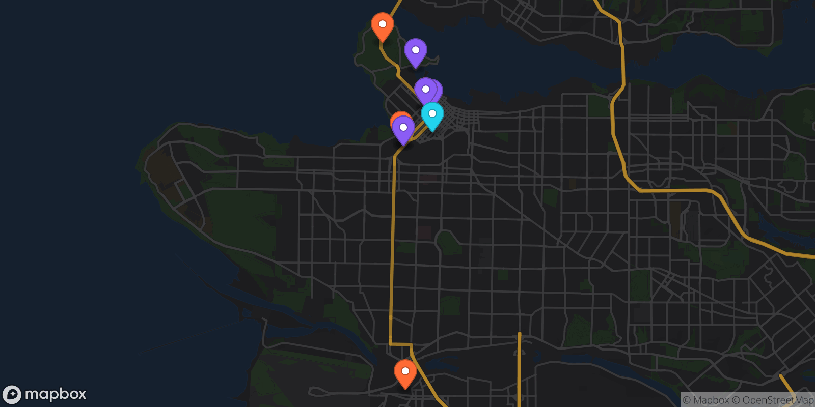 Map showing 11 locations