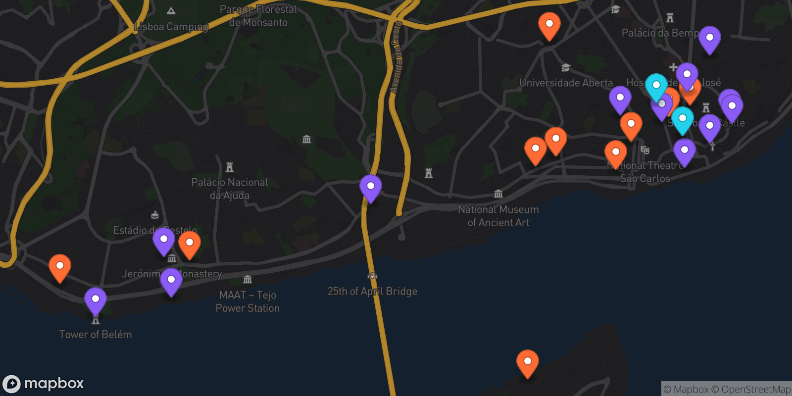 Map showing 24 locations