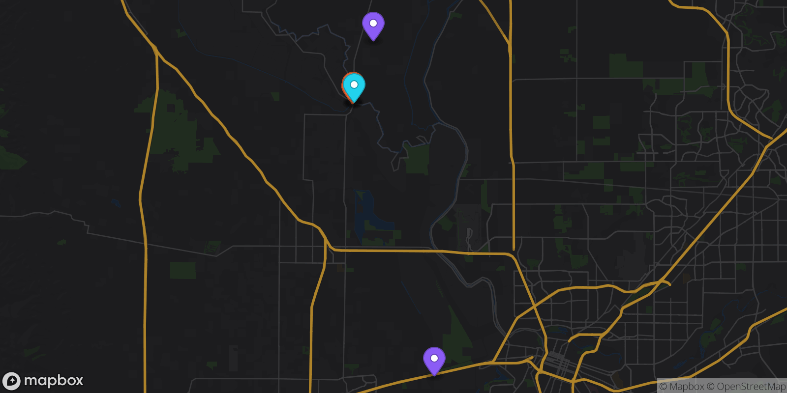 Map showing 6 locations