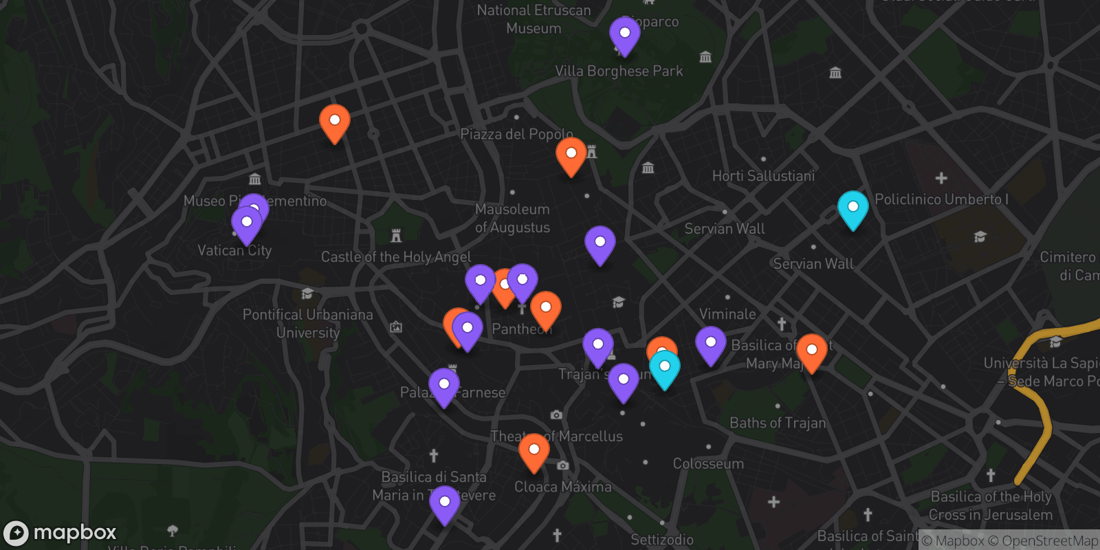 Map showing 22 locations