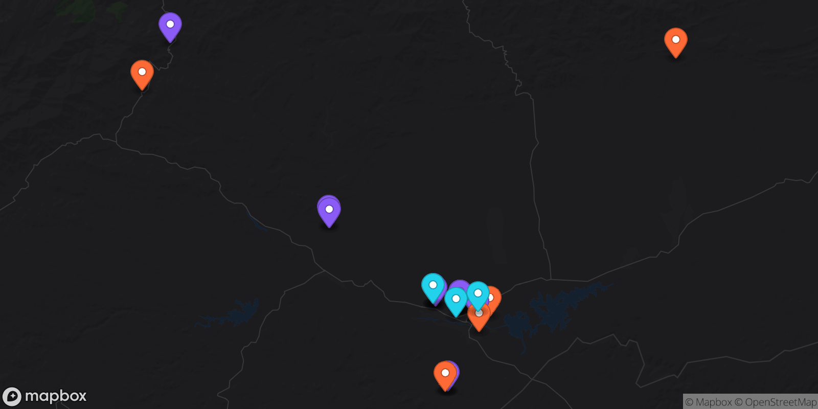 Map showing 29 locations