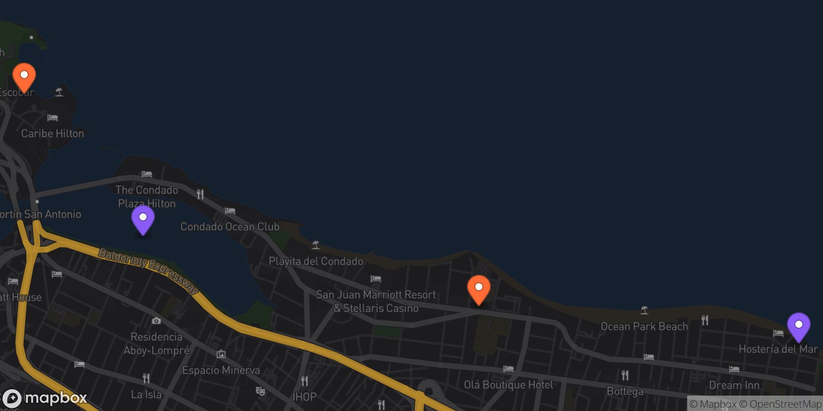 Map showing 4 locations