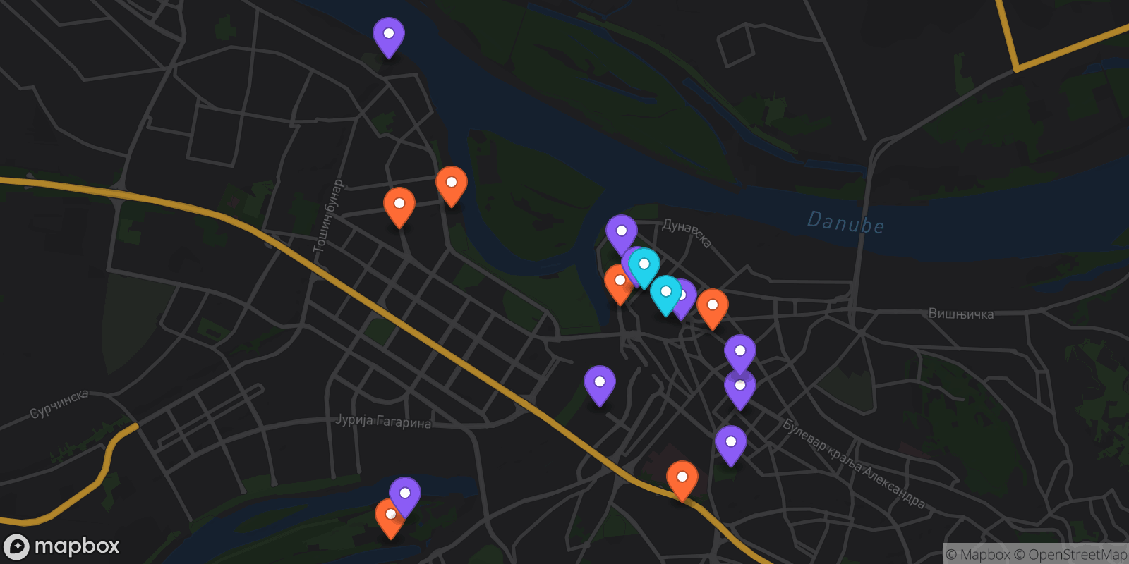 Map showing 17 locations