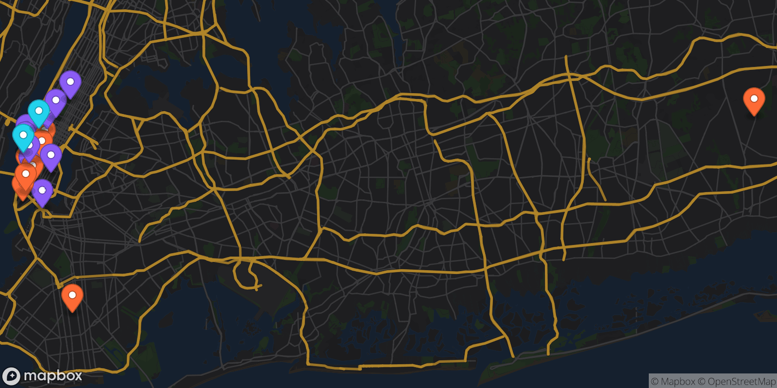 Map showing 21 locations