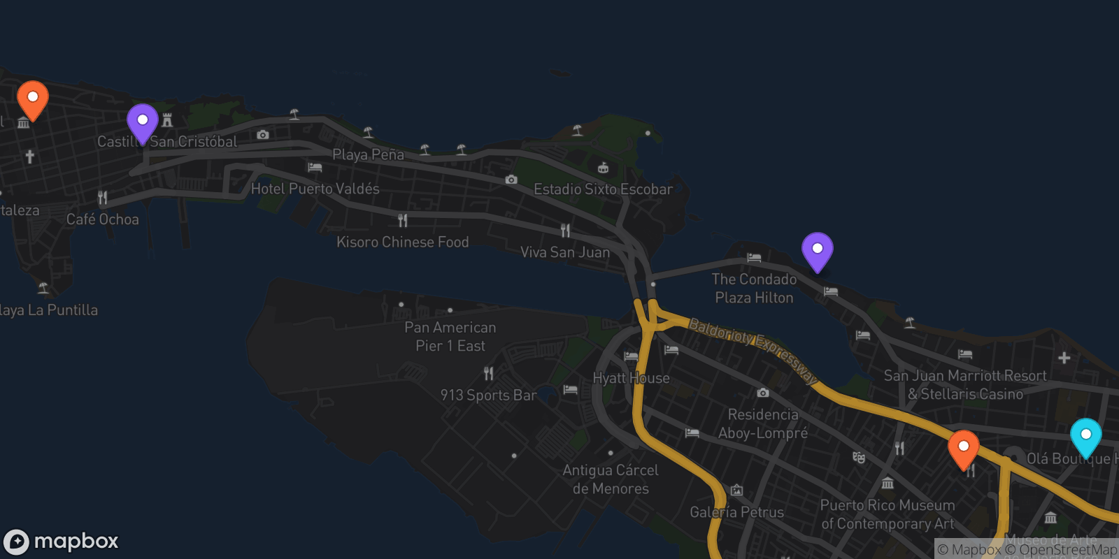 Map showing 5 locations