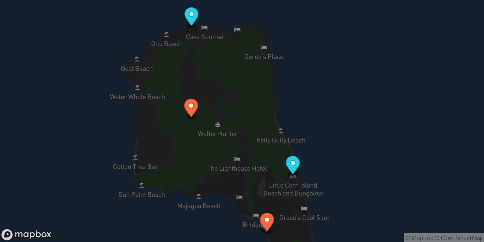 Map showing 10 locations