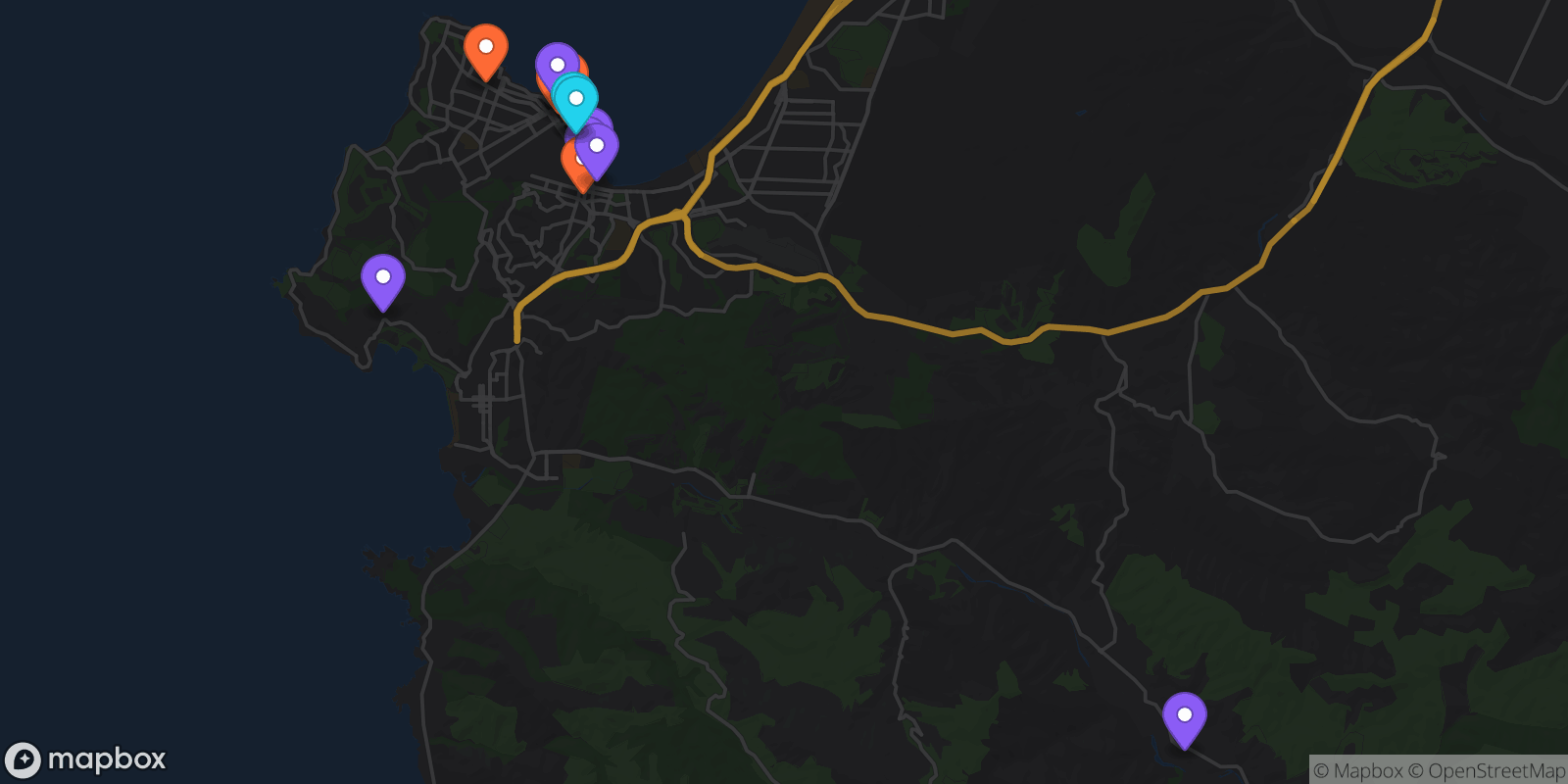 Map showing 15 locations