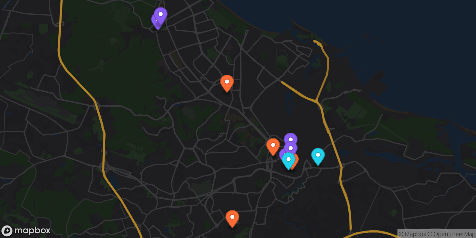 Map showing 11 locations