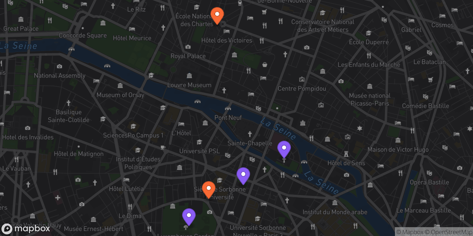 Map showing 5 locations