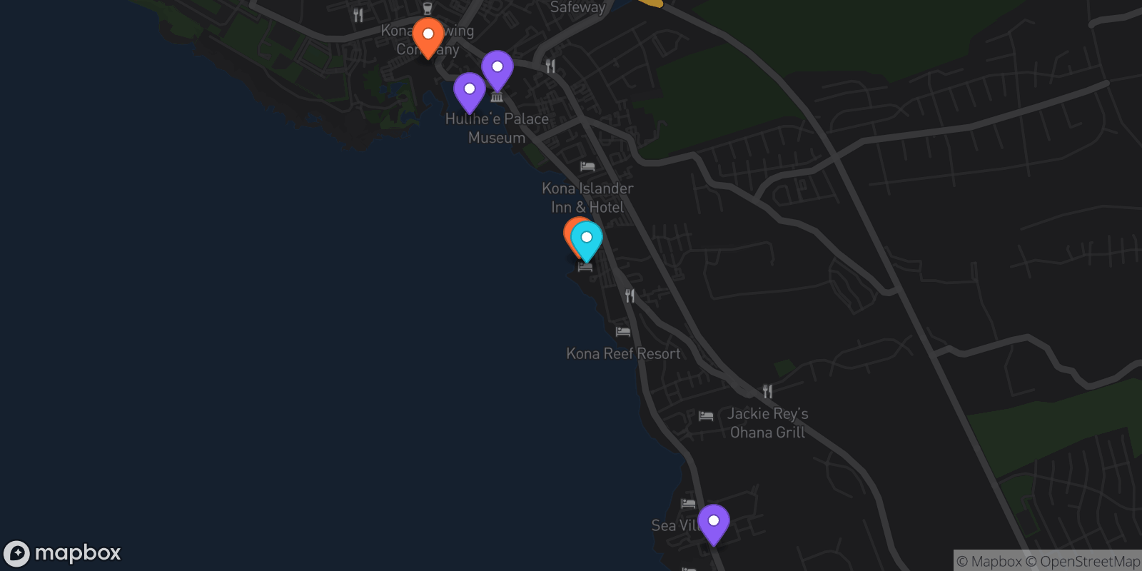 Map showing 6 locations