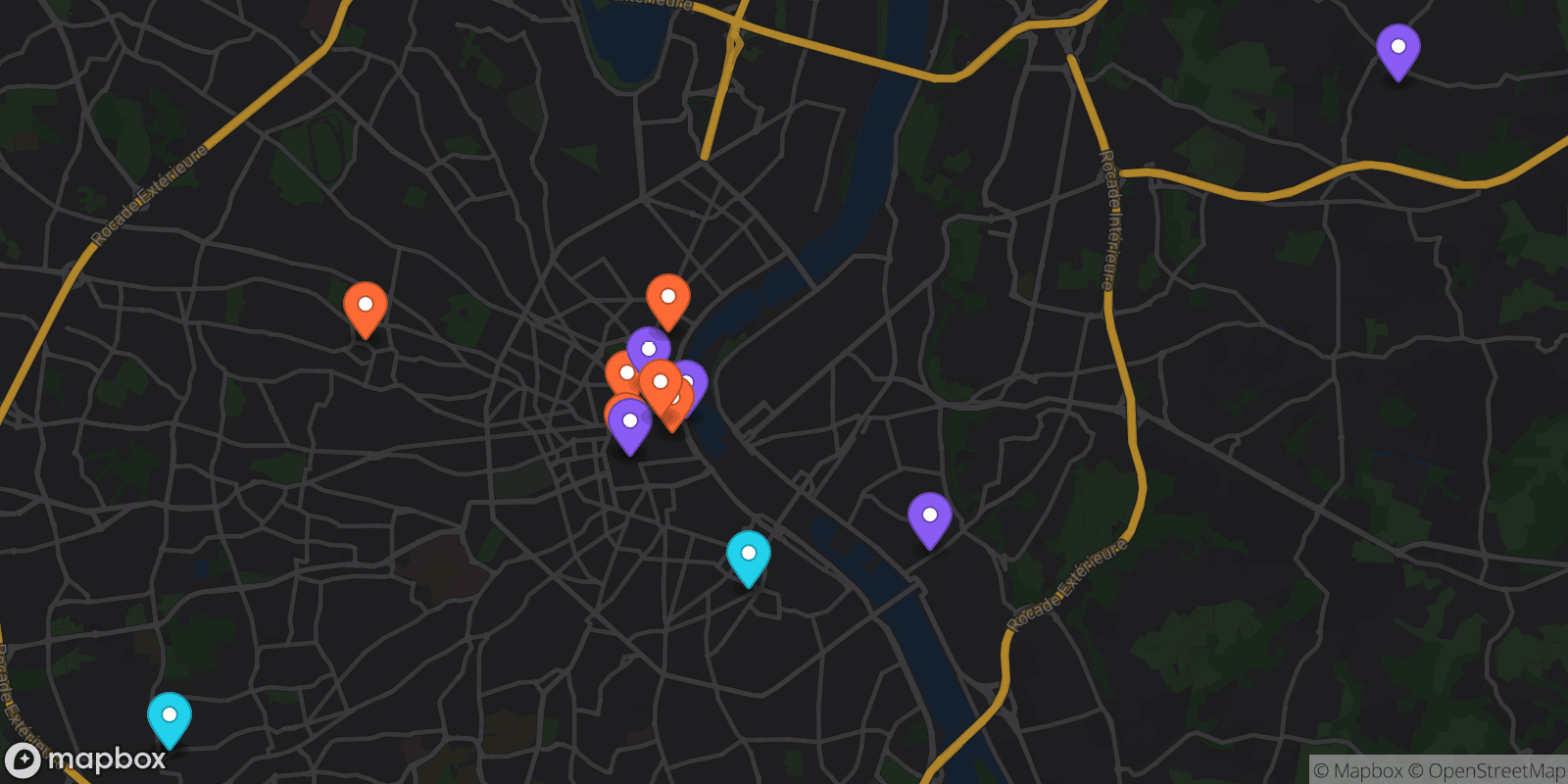 Map showing 14 locations