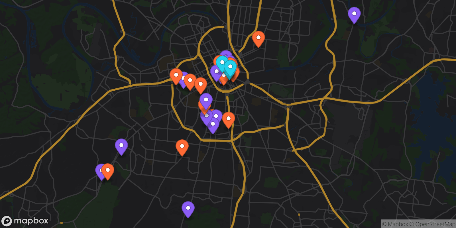 Map showing 36 locations