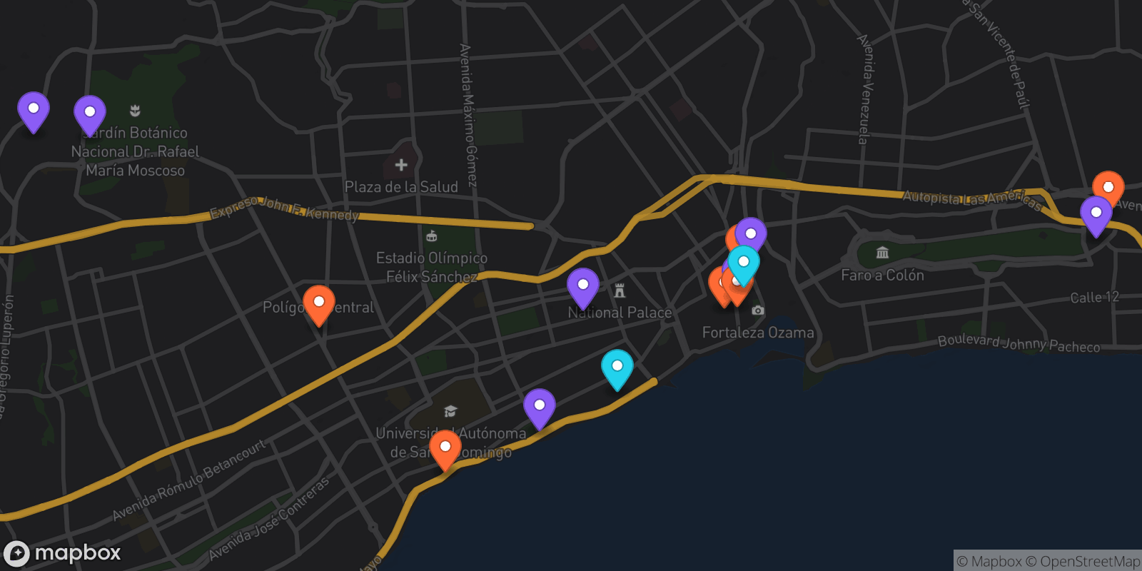 Map showing 16 locations