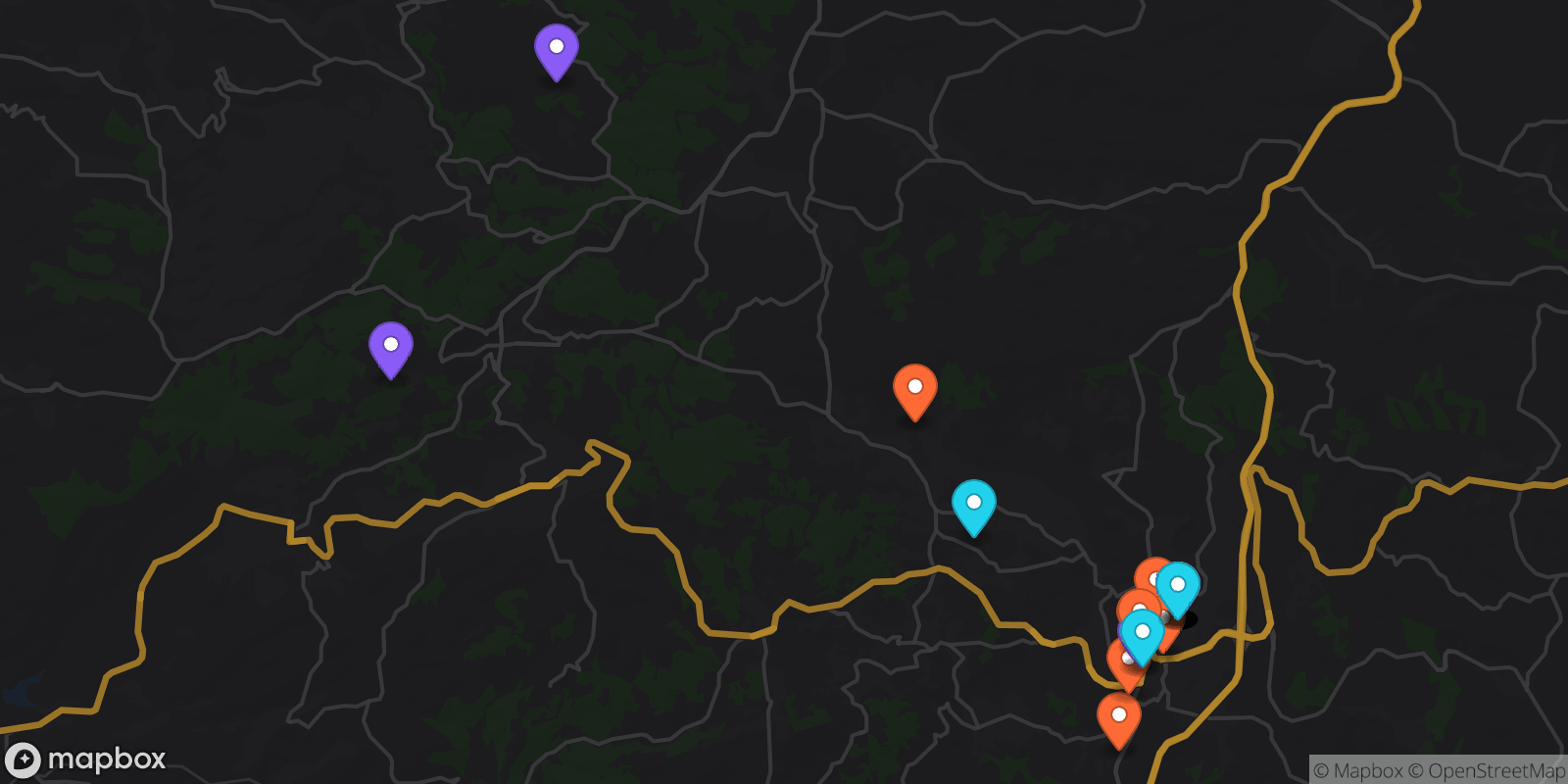 Map showing 28 locations