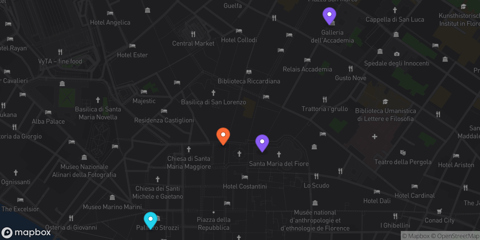 Map showing 4 locations