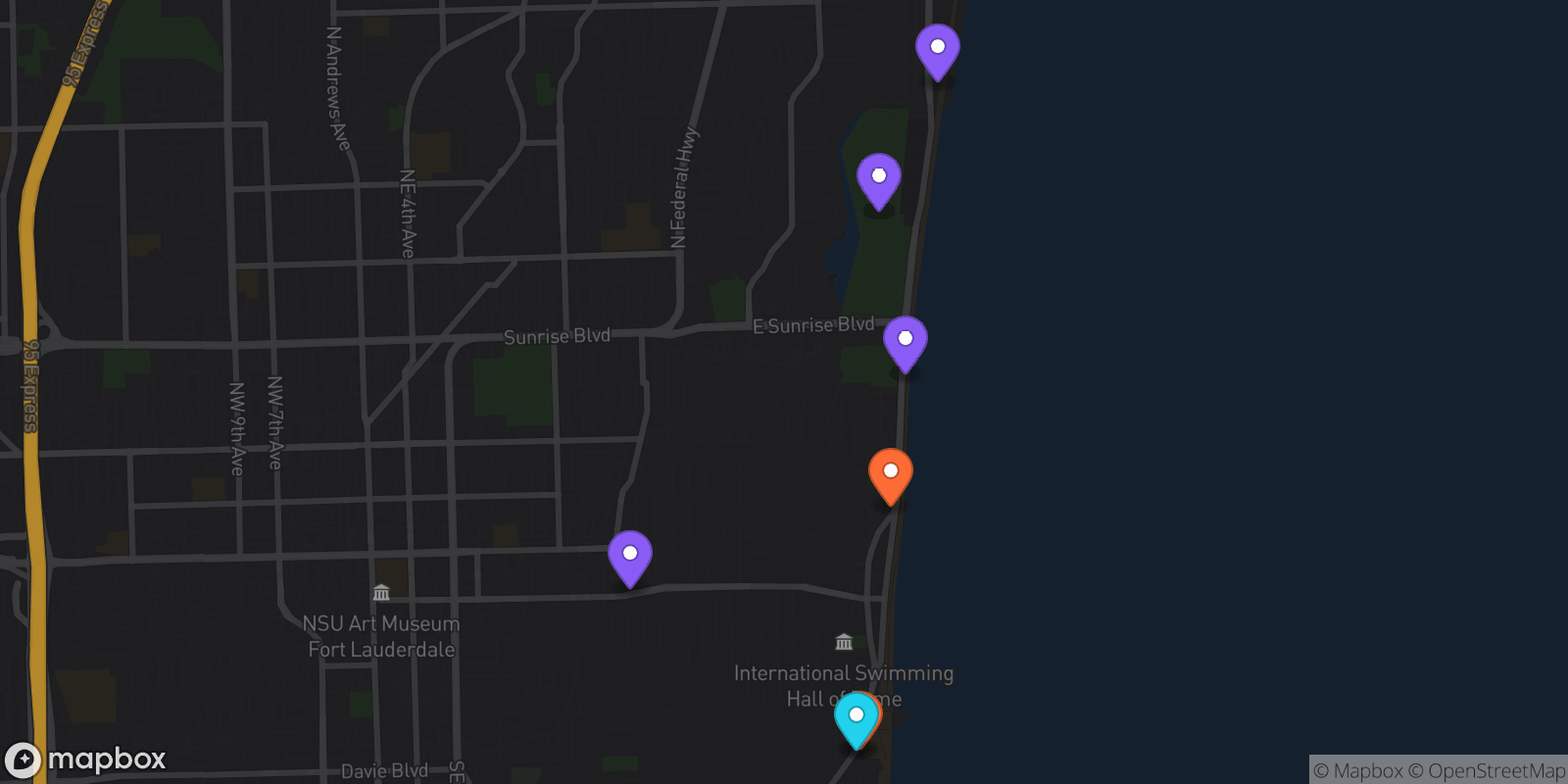 Map showing 7 locations