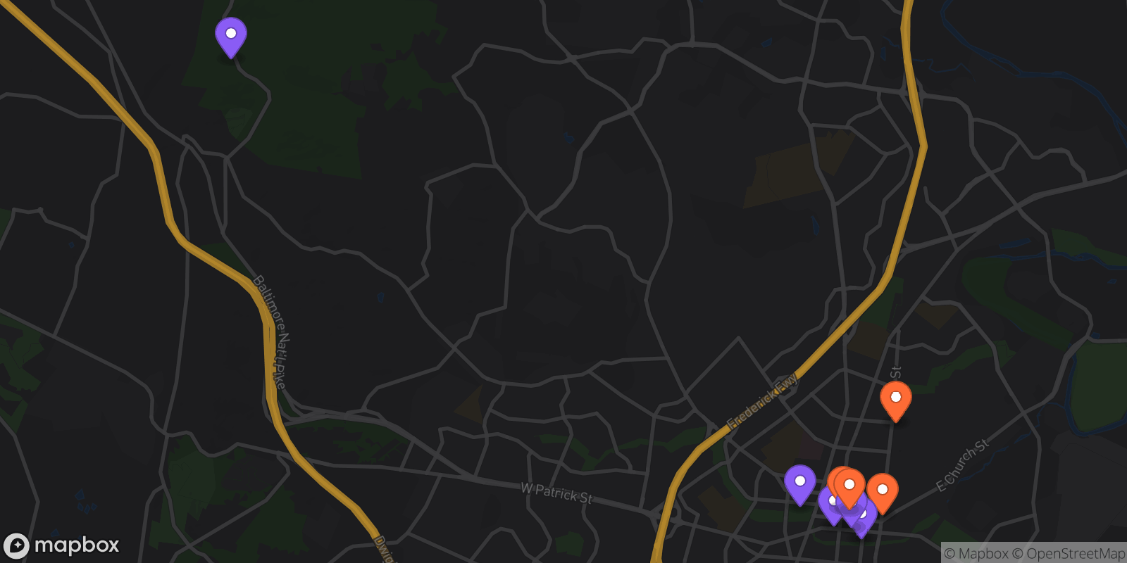 Map showing 10 locations