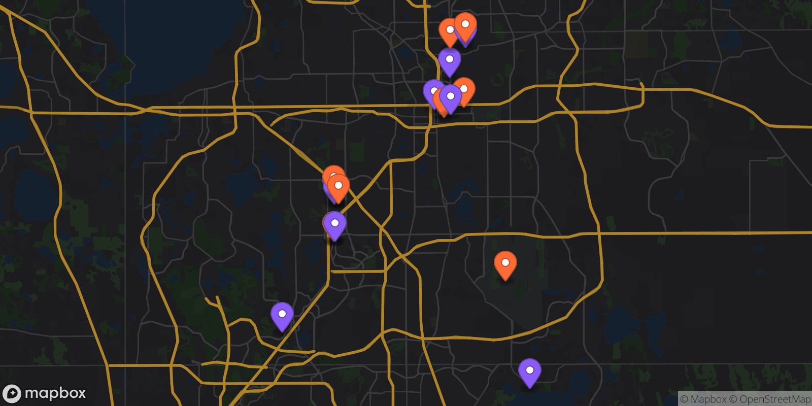 Map showing 20 locations
