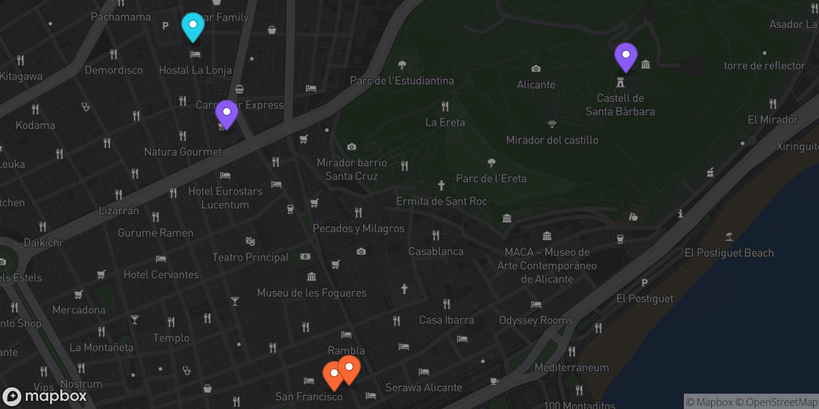 Map showing 5 locations