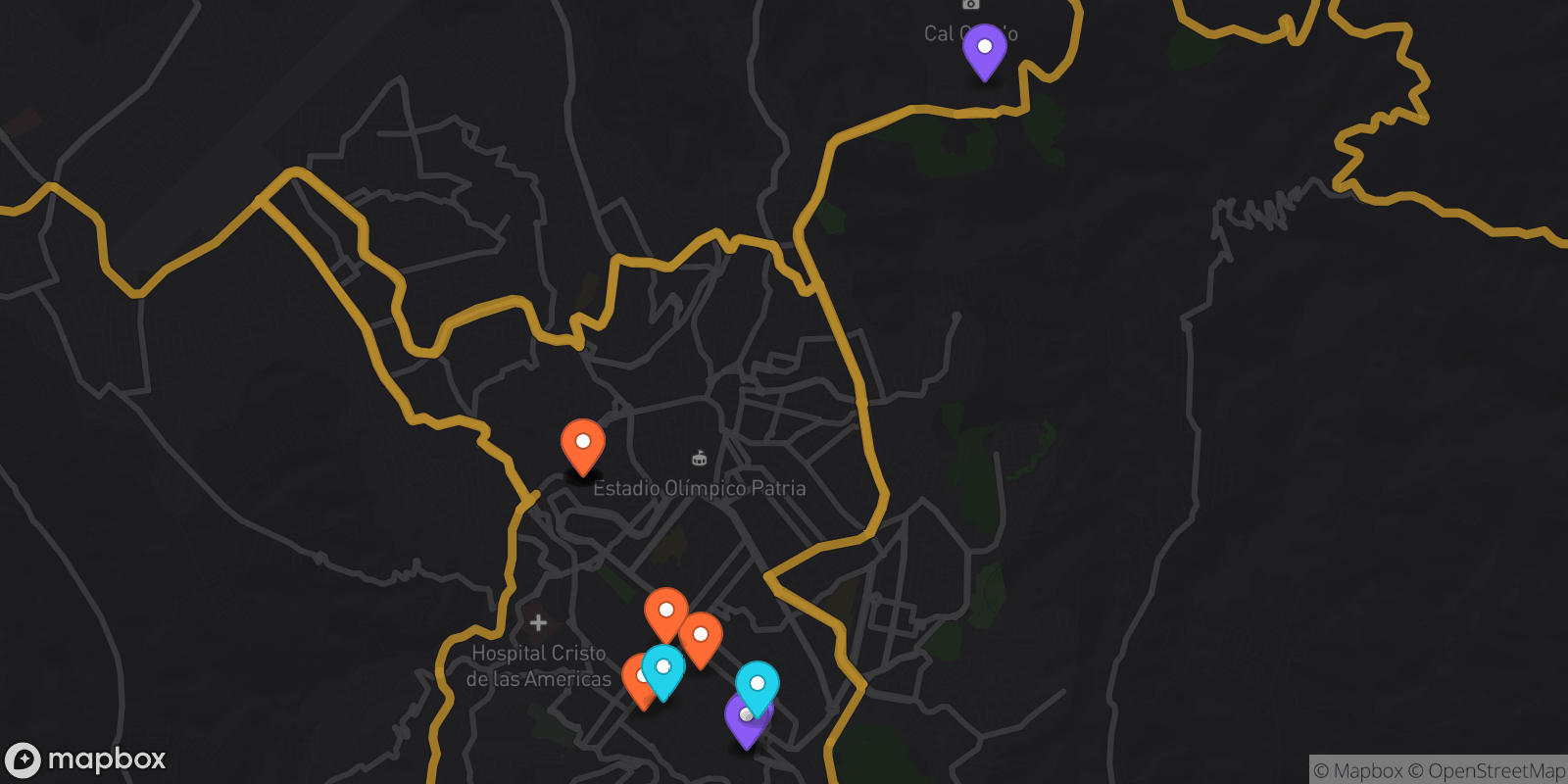 Map showing 15 locations