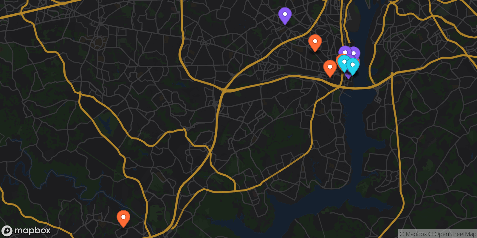 Map showing 22 locations