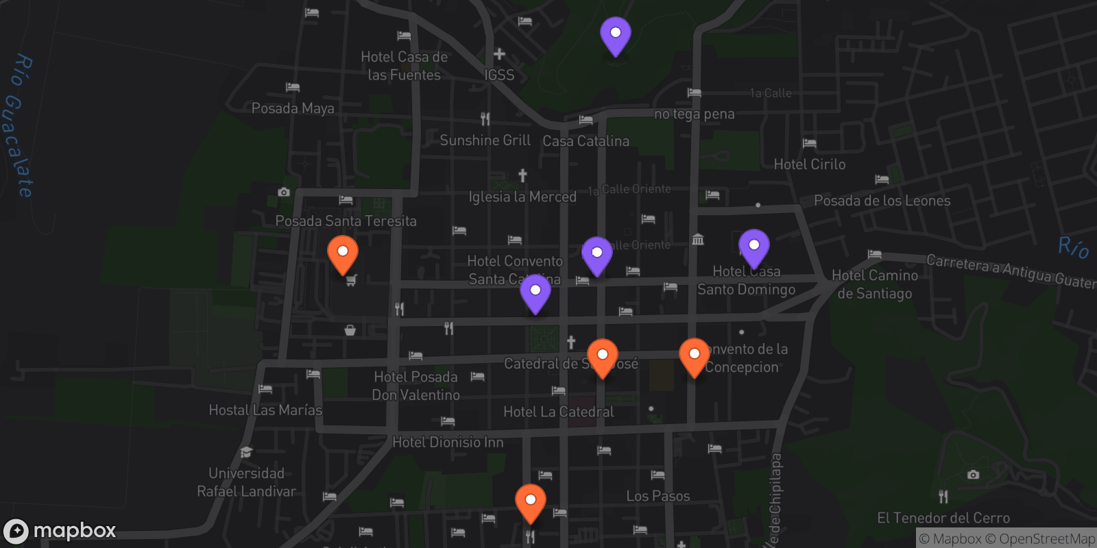 Map showing 8 locations
