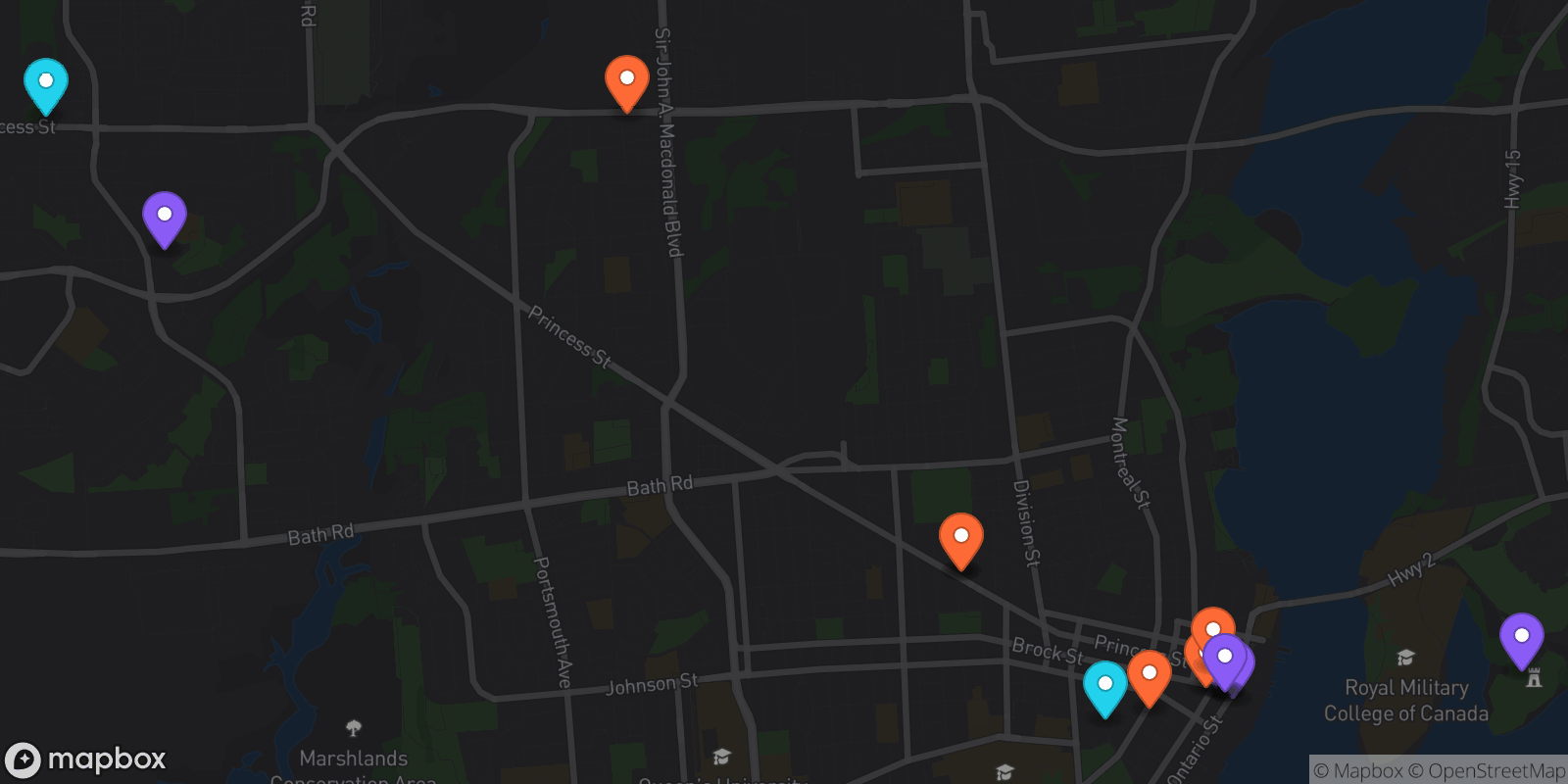 Map showing 15 locations