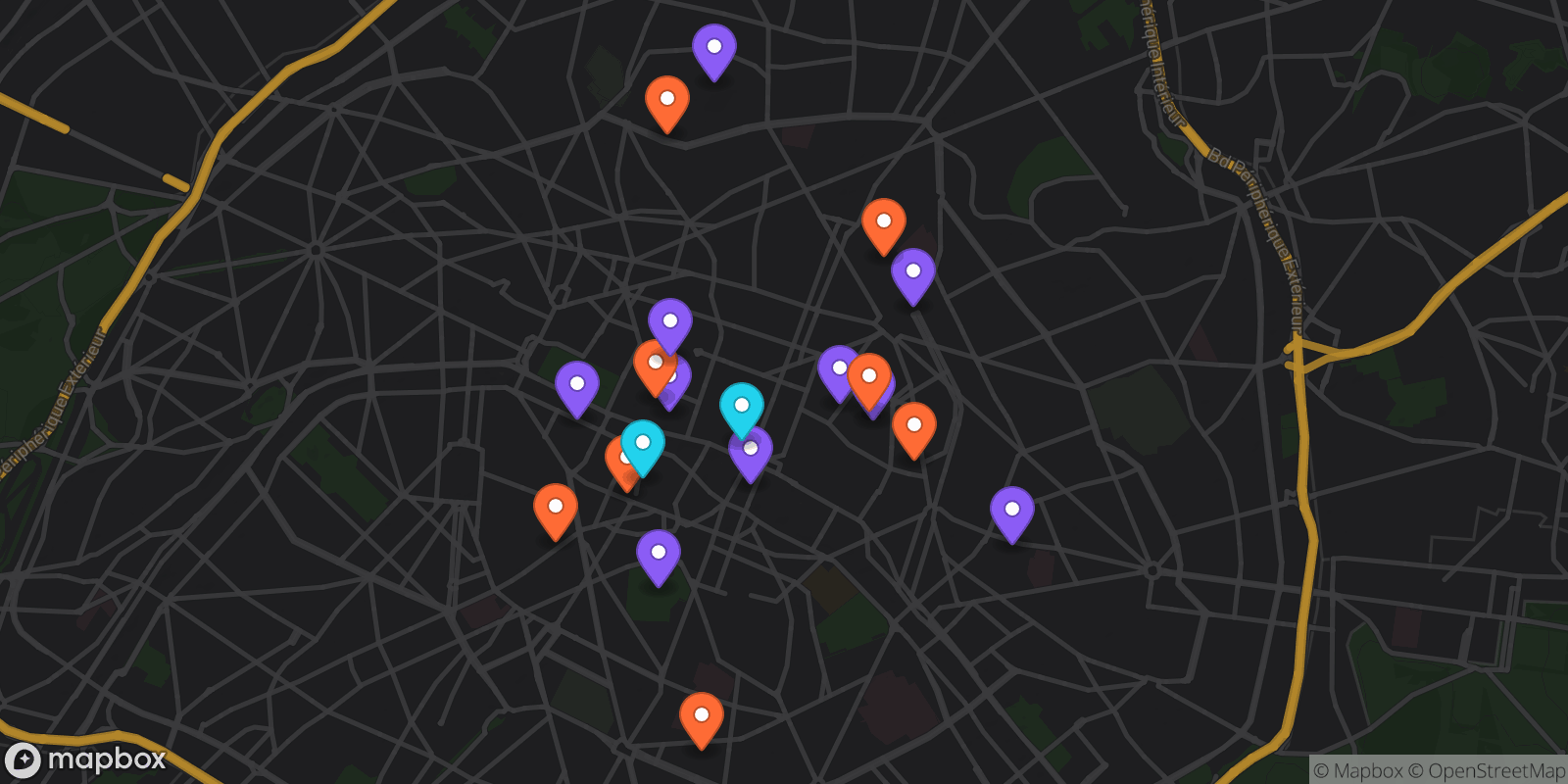 Map showing 20 locations