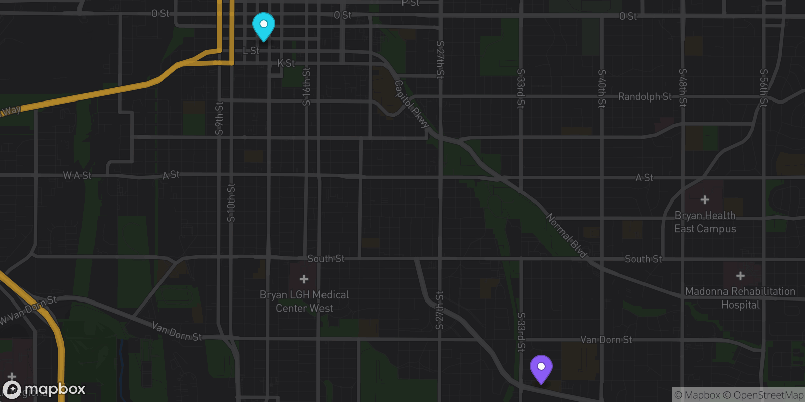 Map showing 2 locations