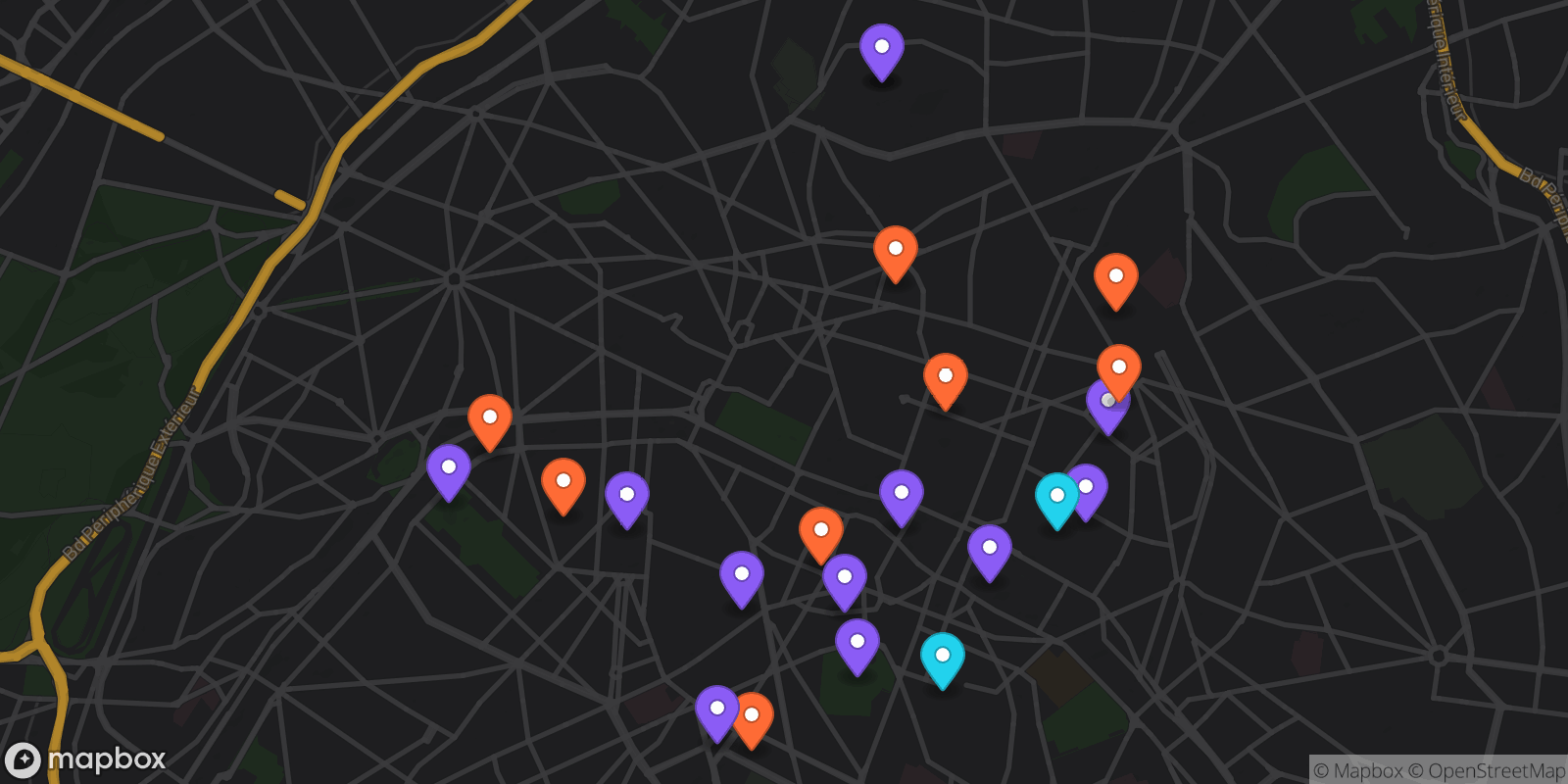 Map showing 22 locations