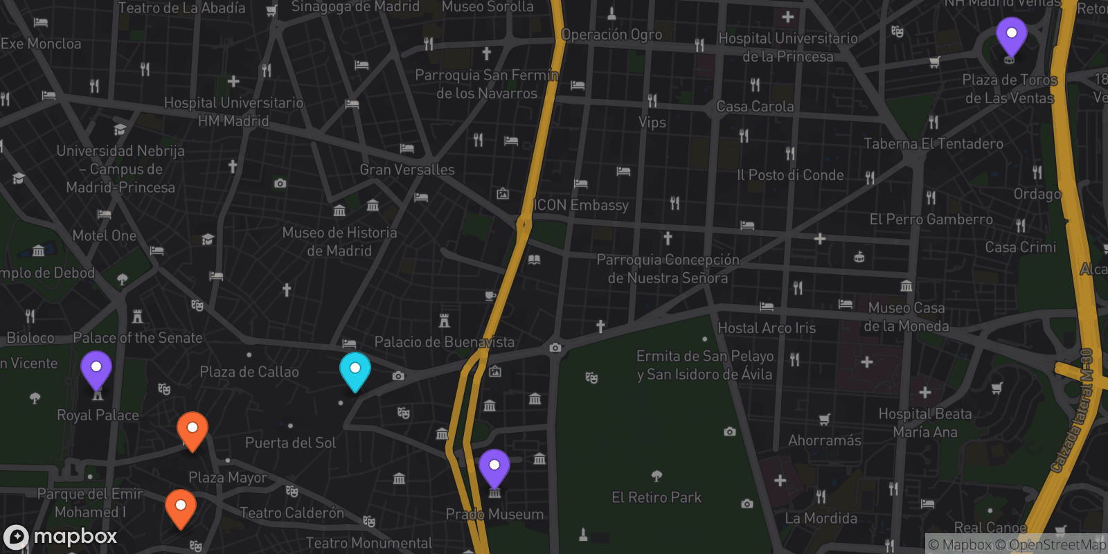 Map showing 6 locations