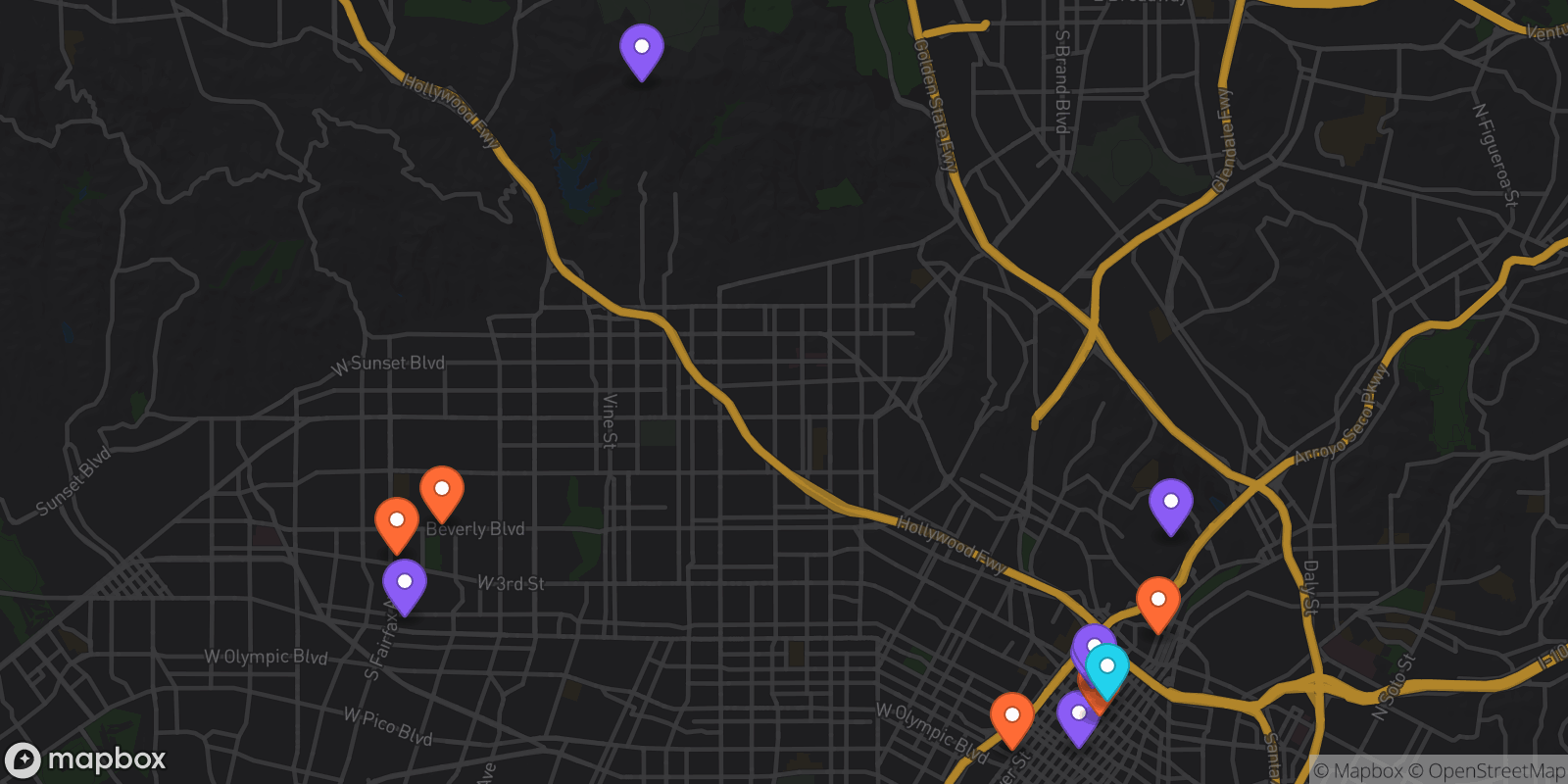 Map showing 12 locations