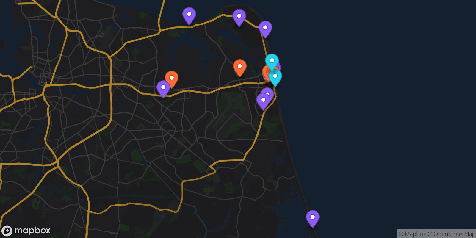 Map showing 21 locations