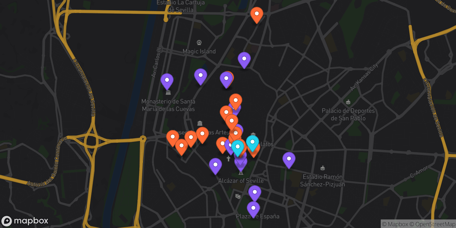 Map showing 34 locations