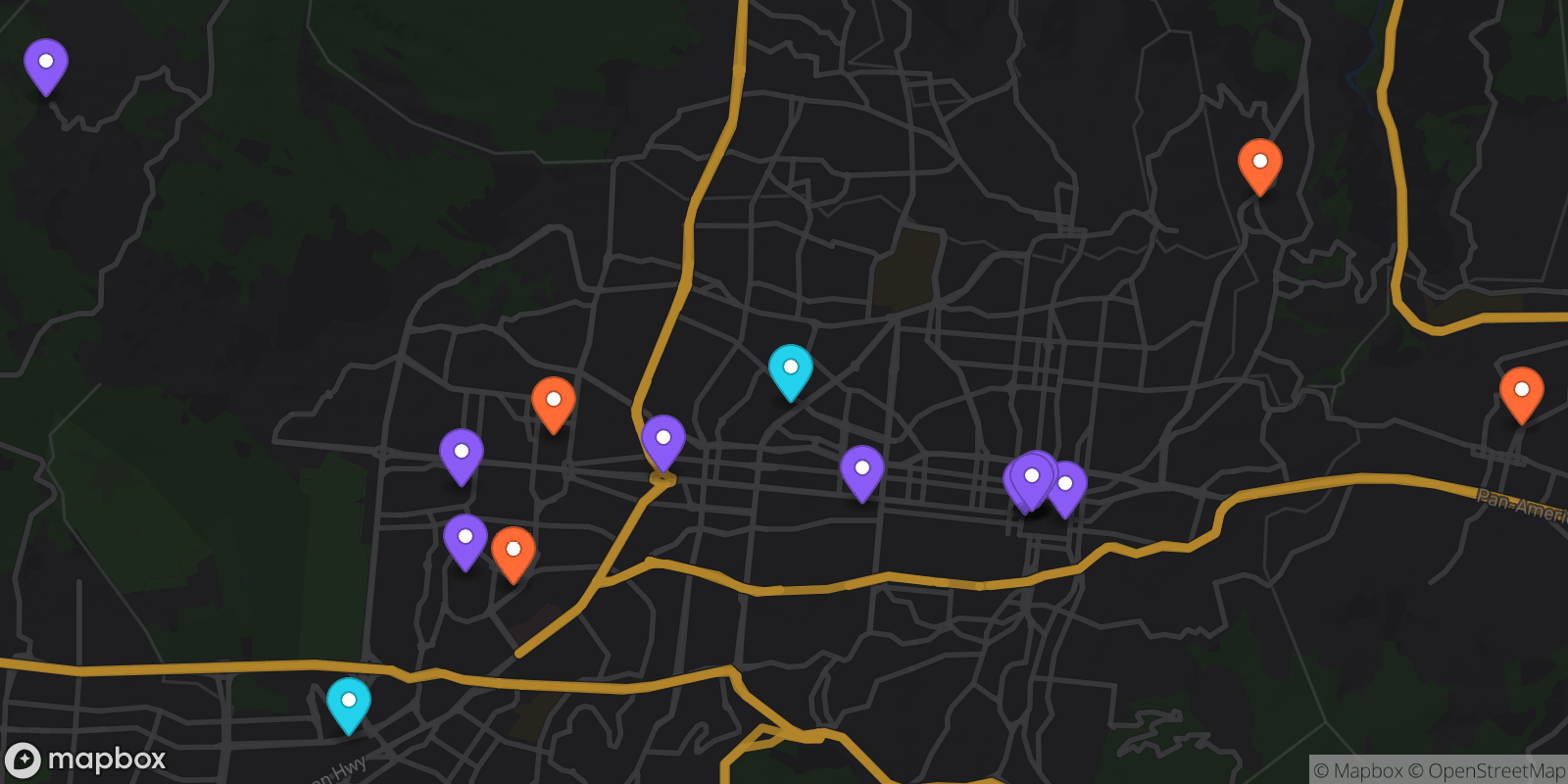 Map showing 17 locations