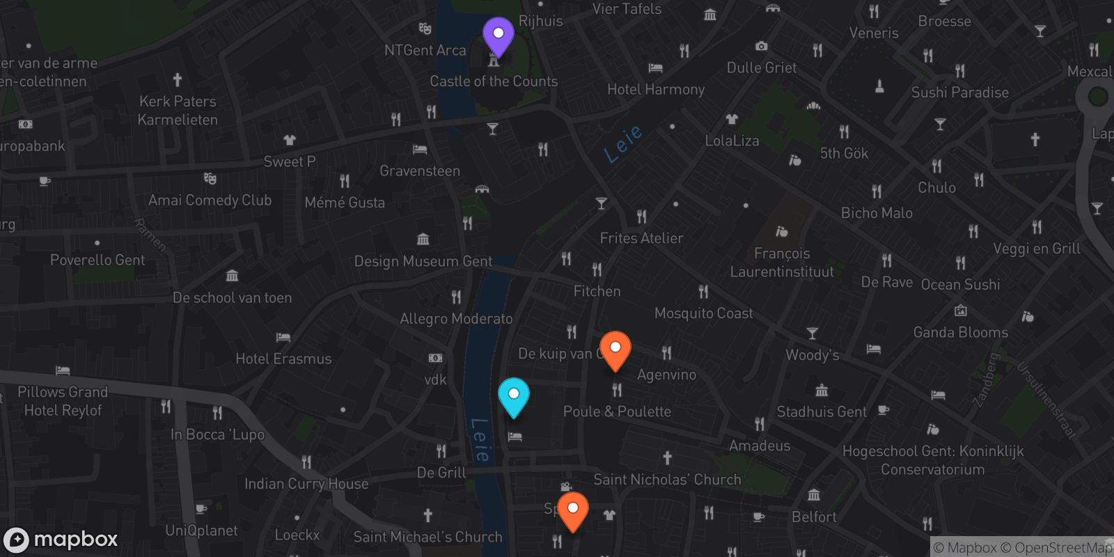 Map showing 4 locations