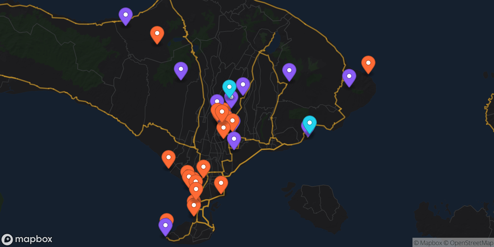 Map showing 43 locations