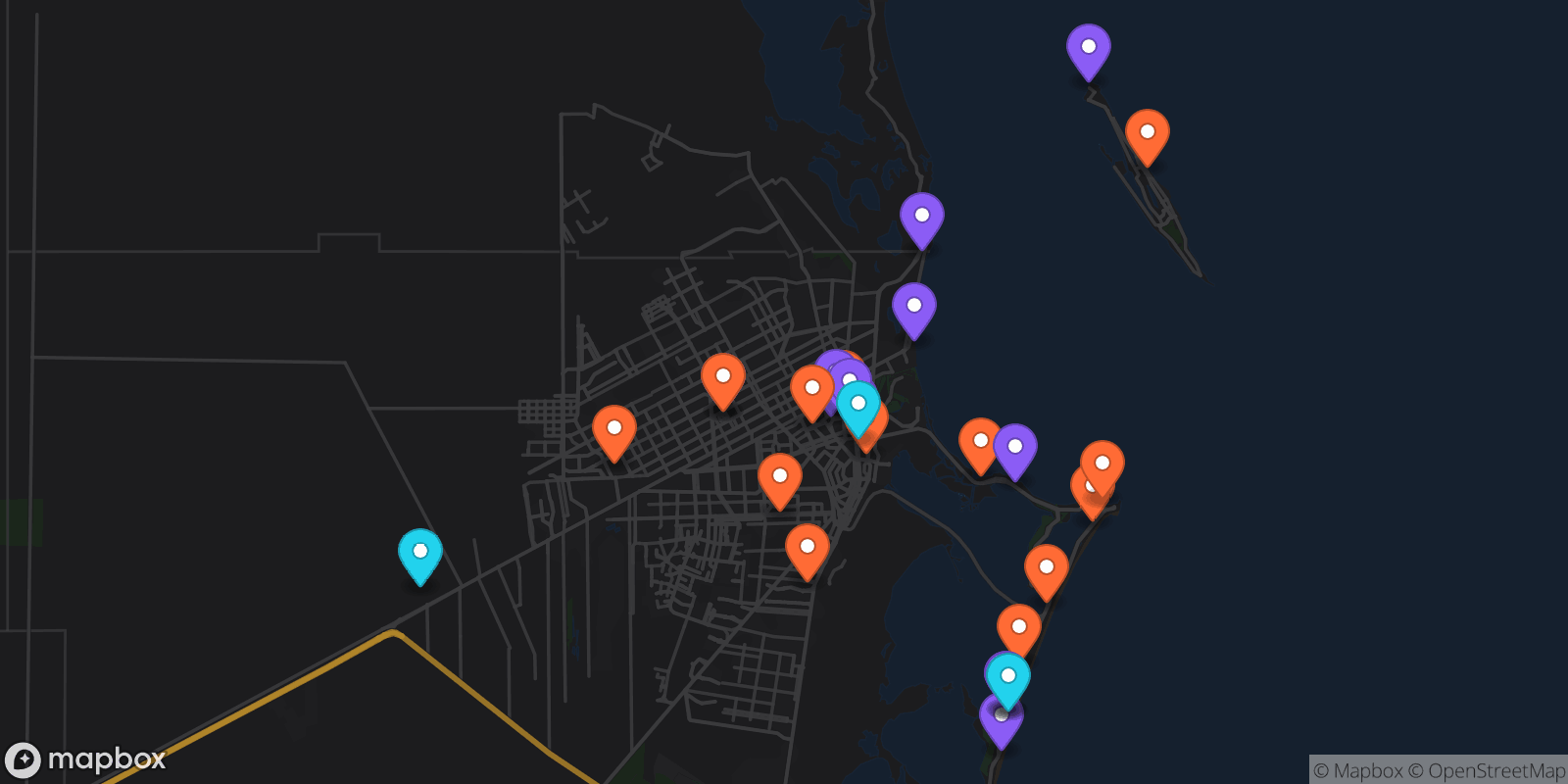 Map showing 28 locations