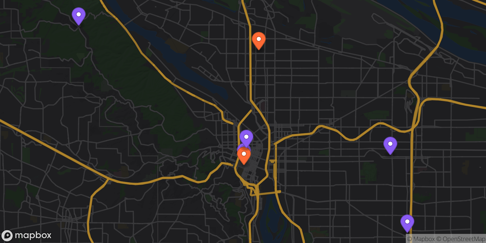 Map showing 7 locations