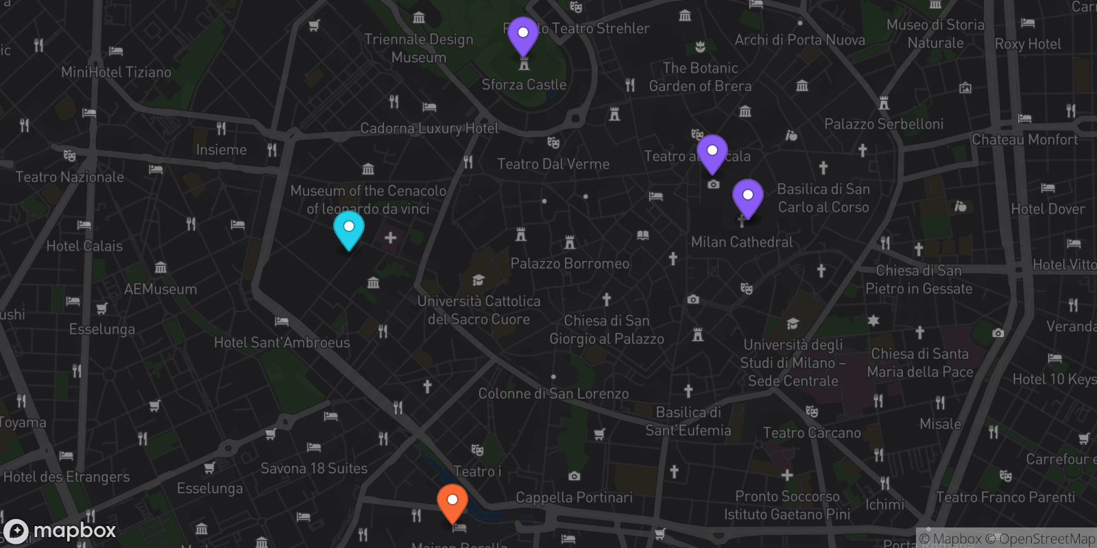 Map showing 6 locations