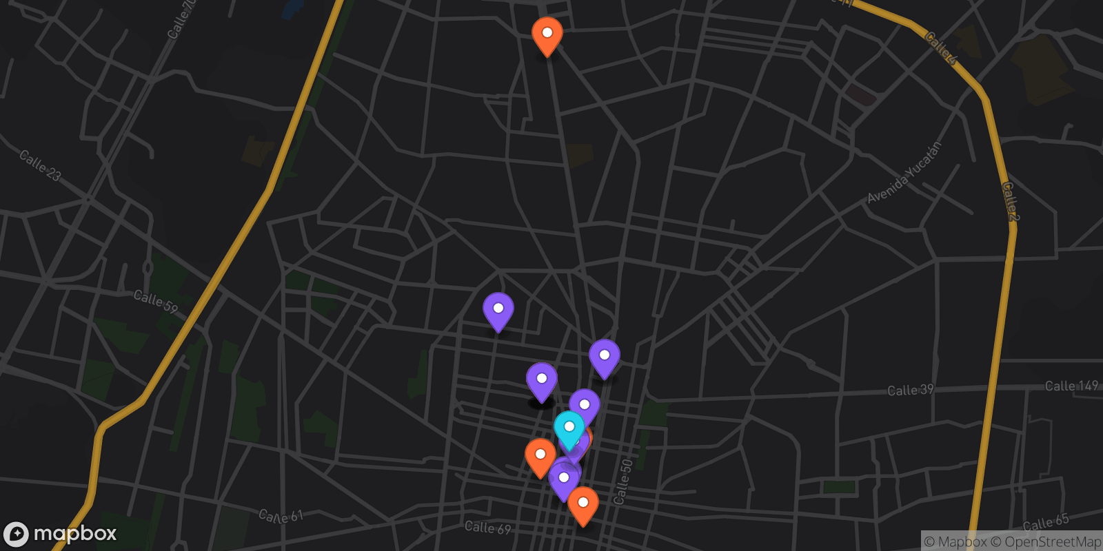 Map showing 19 locations
