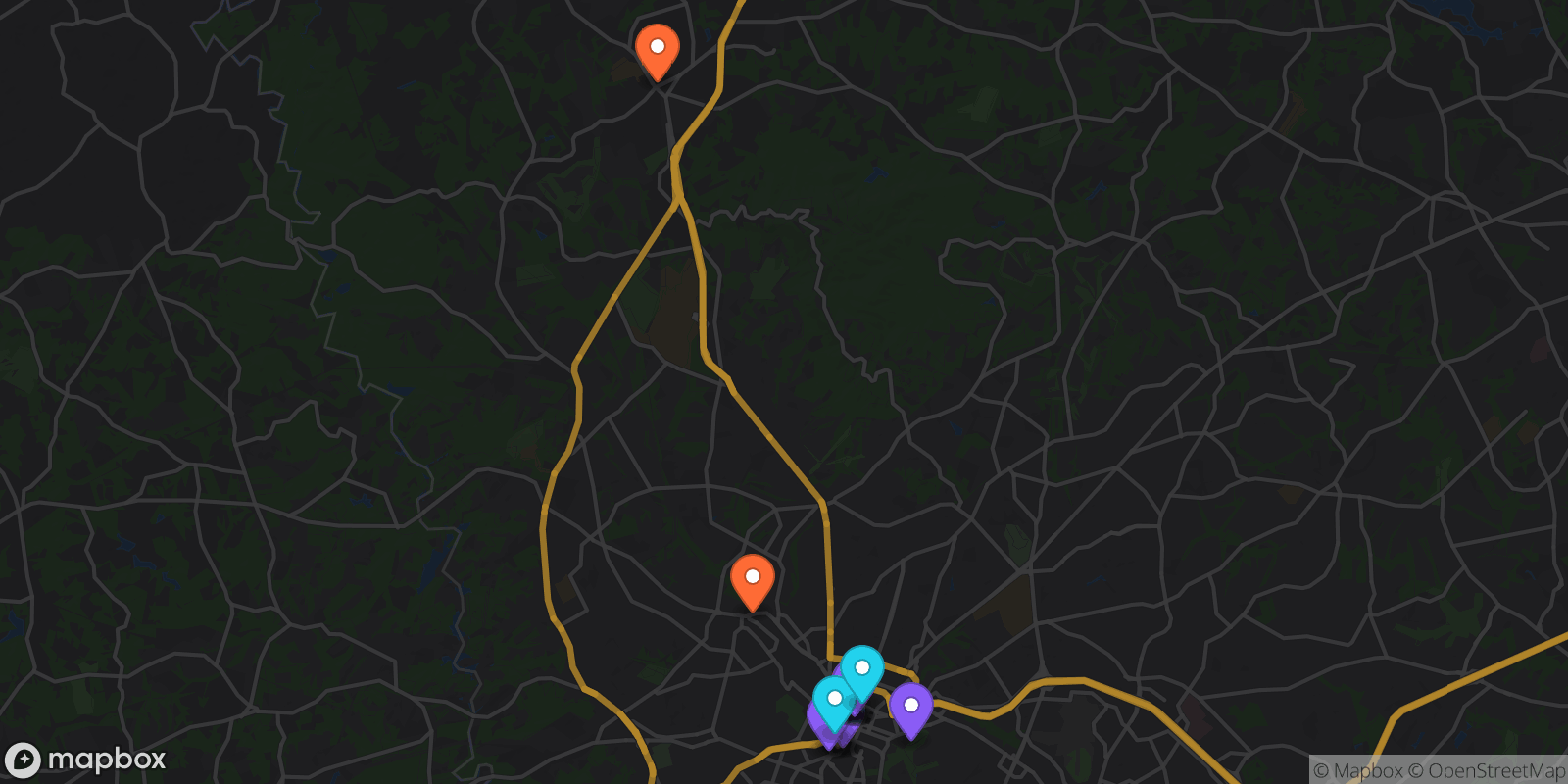 Map showing 15 locations