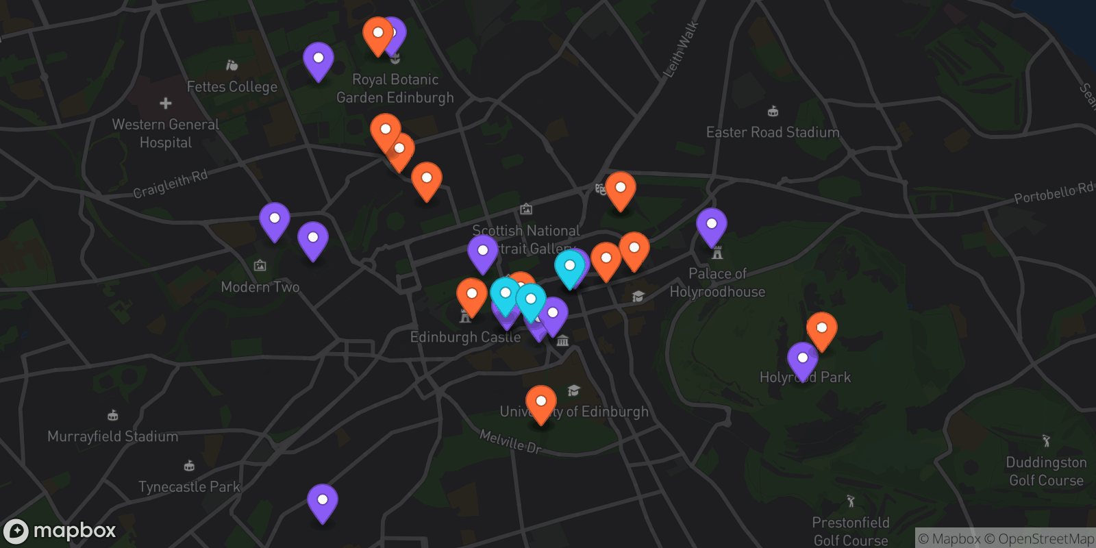 Map showing 30 locations