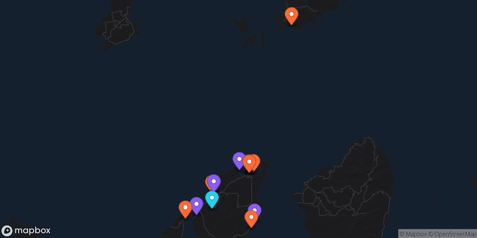 Map showing 16 locations