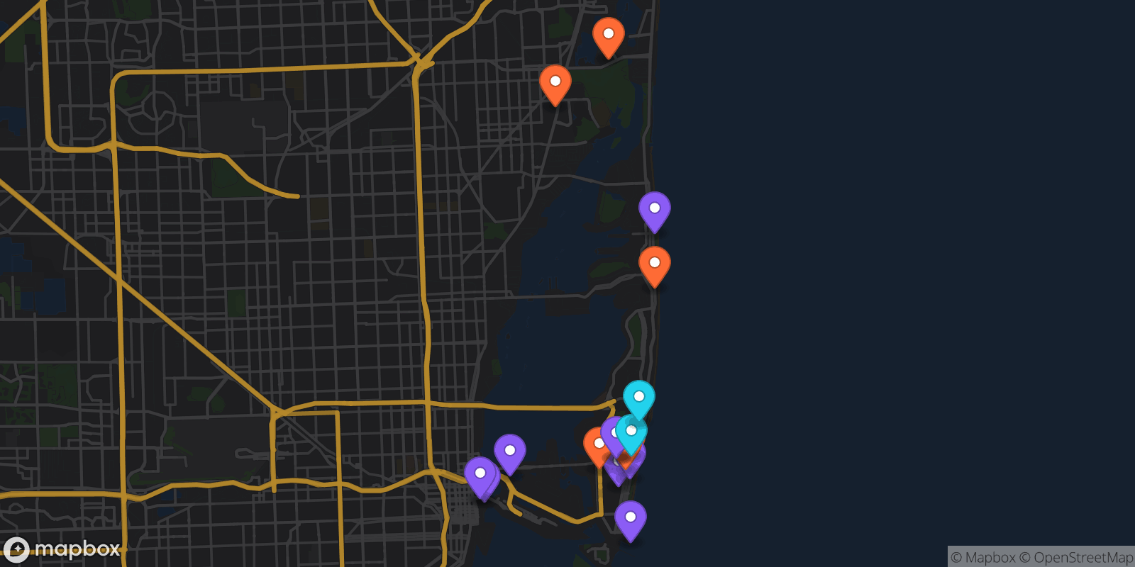 Map showing 17 locations