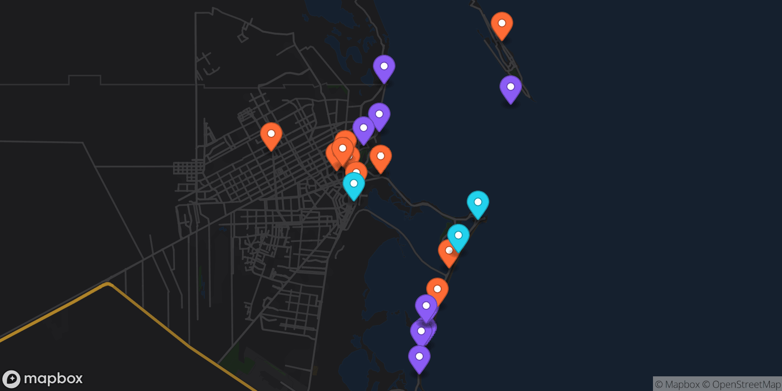 Map showing 23 locations